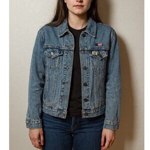 Womens Harley Davidson Denim Jacket XS Patches Pins Motorcycle‎ Biker